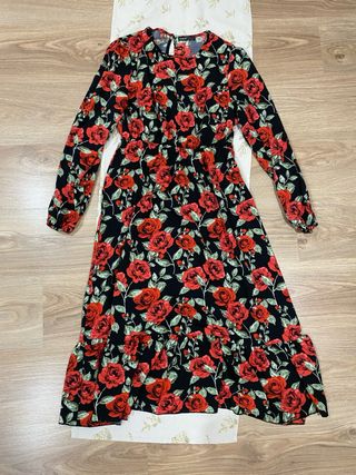 Vestido midi flores rojas