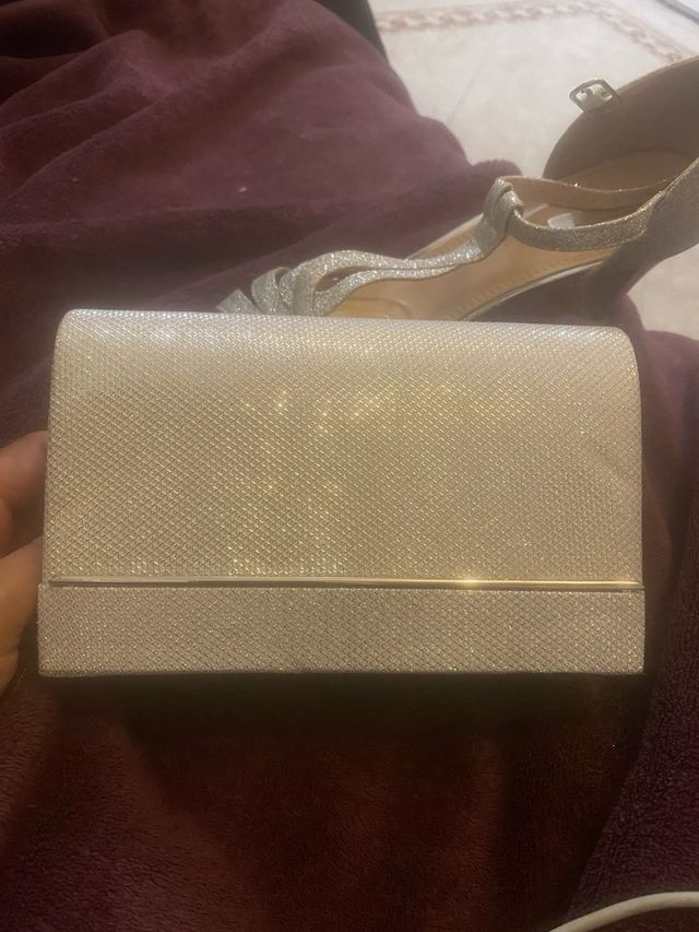 Zapatos y bolso plata fiesta