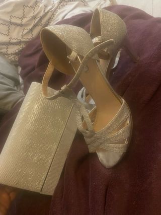 Zapatos y bolso plata fiesta