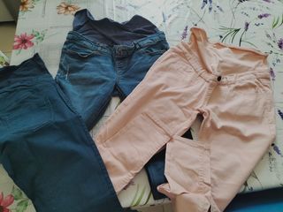 3 Pantaloni premaman: blu, rosa