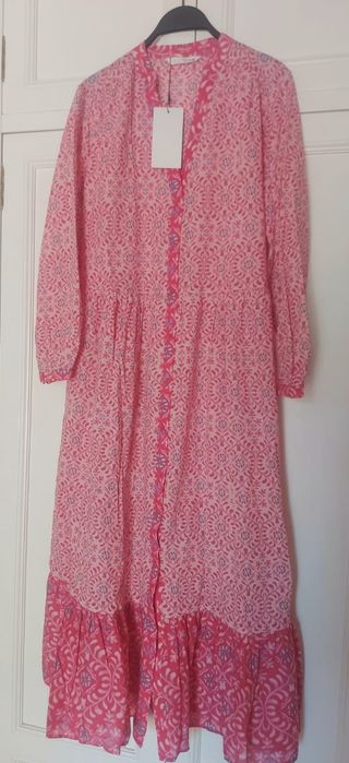 Vestido Zara estampado midi rosa S