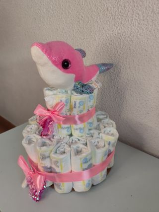 Tarta pañales personalizada bebé niña