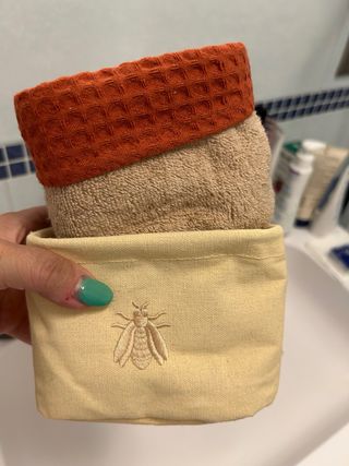 Cestini bagno in tessuto: beige & arancio