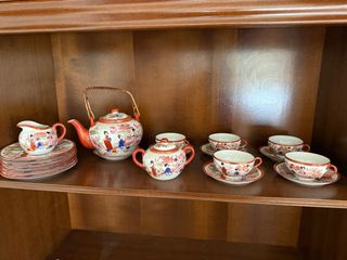 Juego té porcelana - rojo y blanco