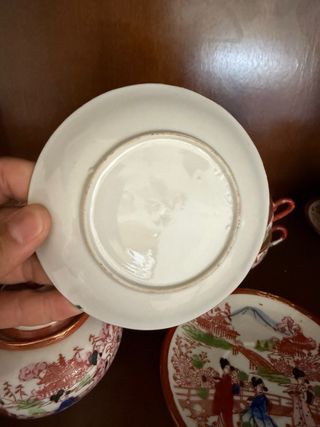 Juego té porcelana - rojo y blanco
