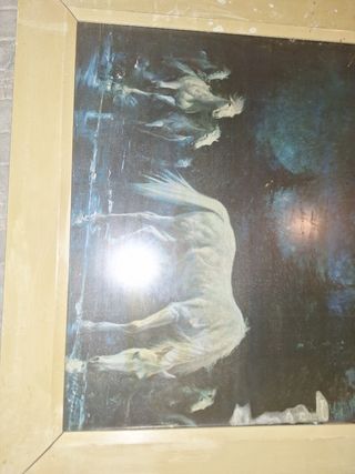 Cuadro caballos, azul y blanco