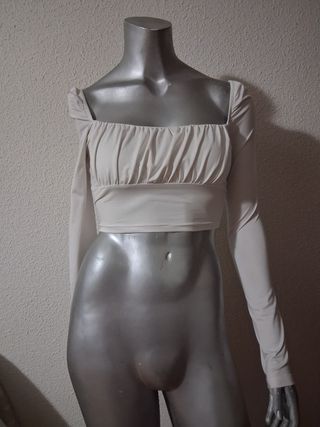 Crop top blanco manga larga