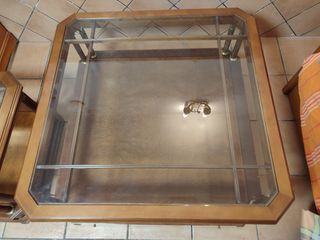 Mesas centro y auxiliar madera cristal