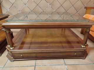 Mesas centro y auxiliar madera cristal