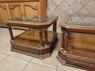Mesas centro y auxiliar madera cristal