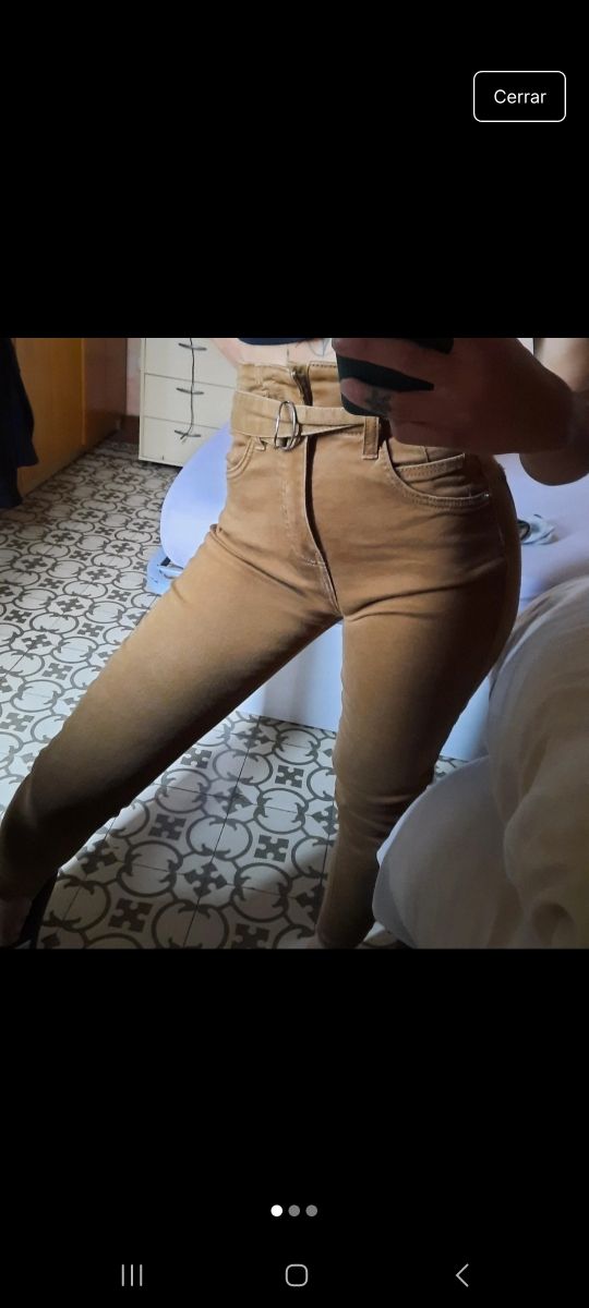 Pantalones tiro alto marrón