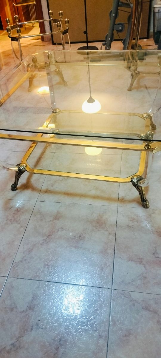 Mesa centro vintage dorada cristal