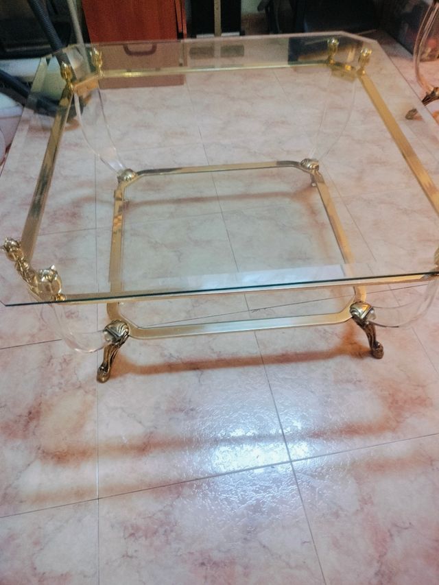 Mesa centro vintage dorada cristal