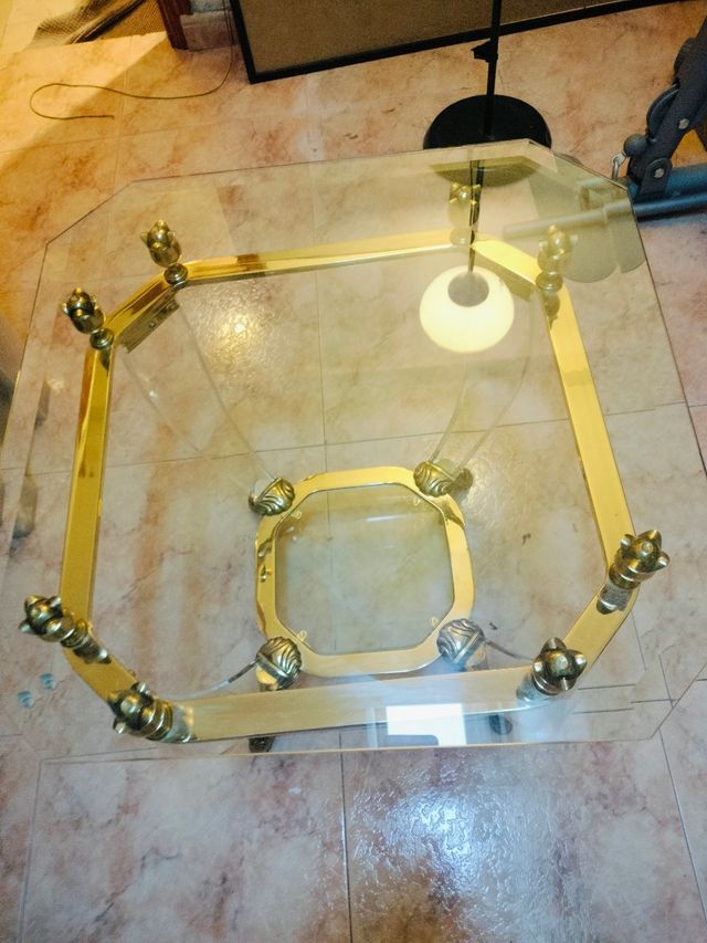 Mesa auxiliar vintage cristal y latón