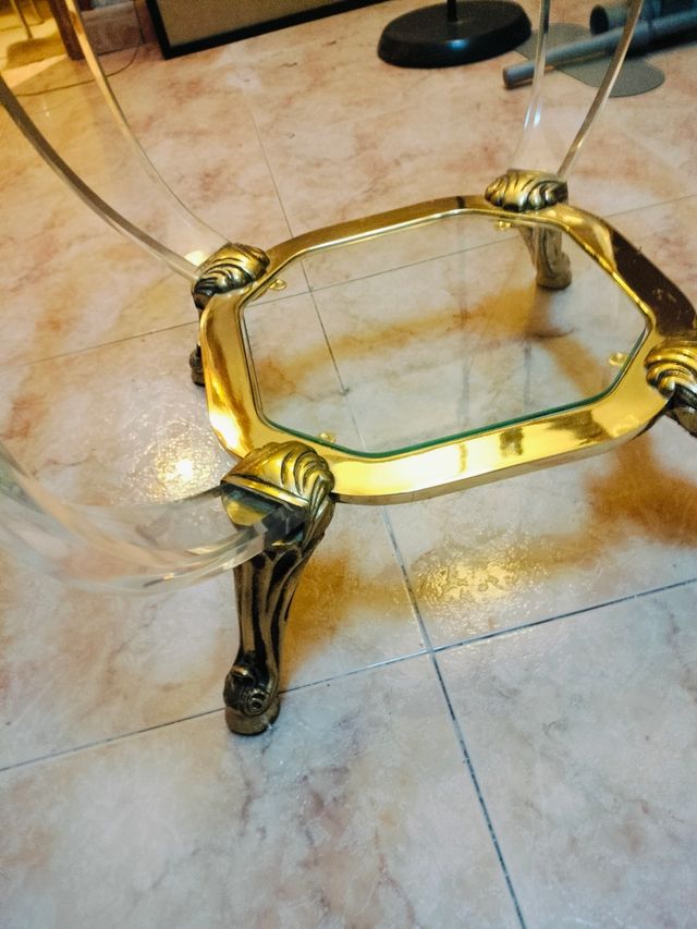 Mesa auxiliar vintage cristal y latón