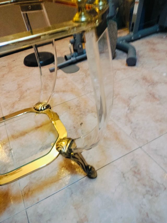 Mesa auxiliar vintage cristal y latón