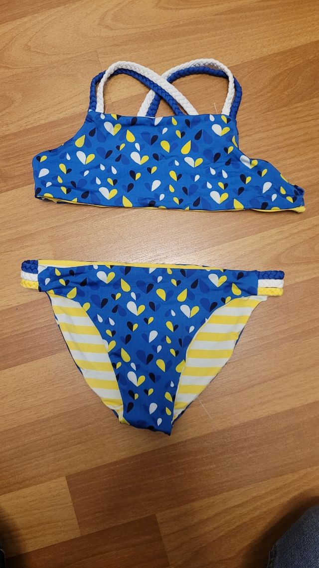 Bikini niña reversible azul-amarillo