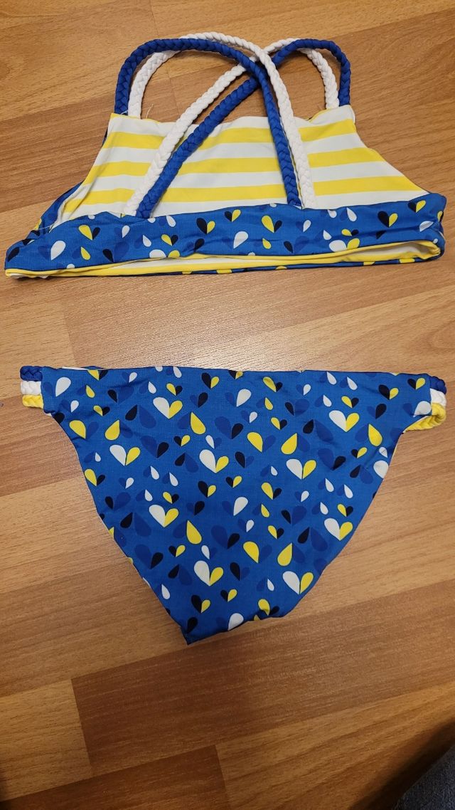 Bikini niña reversible azul-amarillo