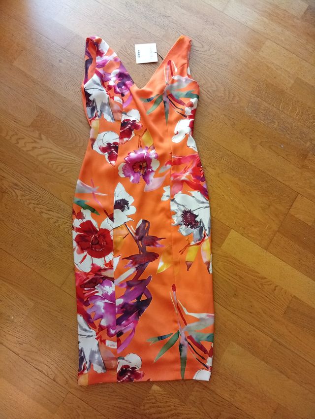 Vestido flores naranja talla S