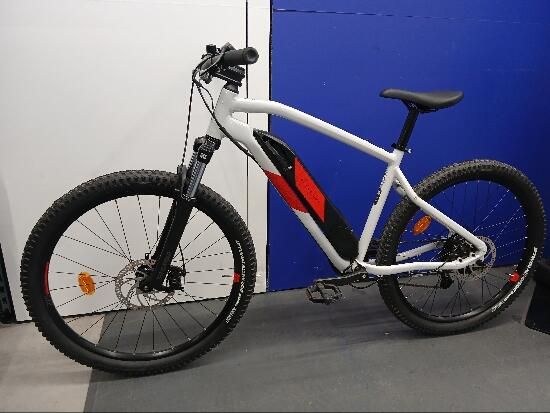 Bicicleta eléctrica MTB Rockrider E-ST 100 Blanco Rojo