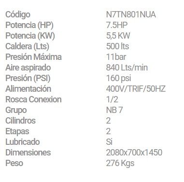 Compresor NUAIR 7.5HP - 500Lts 11 bares