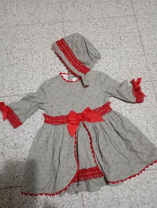 Vestido niña gris lunares rojo