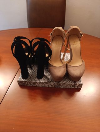 Zapatos Bershka negros y beige Tacón13 plataforma3