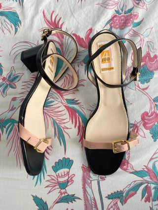 Sandali donna tacco medio Neri Rosa Tg 42