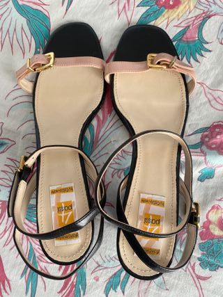 Sandali donna tacco medio Neri Rosa Tg 42