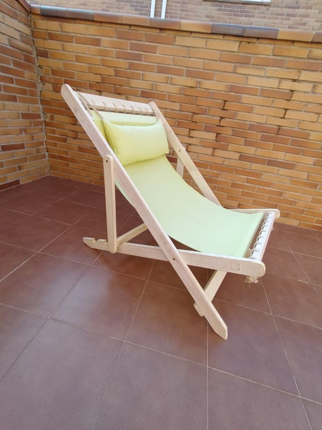 Tumbona plegable madera - beige y verde