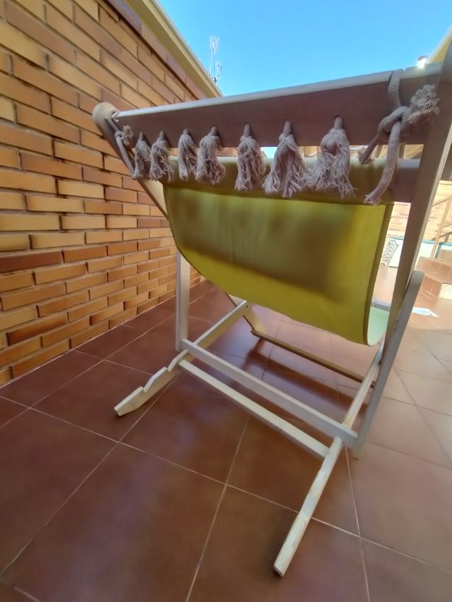 Tumbona plegable madera - beige y verde