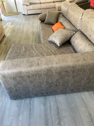Sofá chaise longue gris - Piel sintética