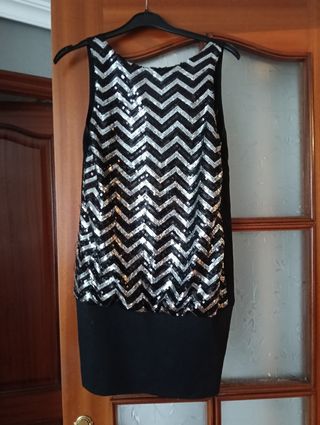 Vestido lentejuelas negro plata T.F. talla S