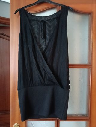 Vestido lentejuelas negro plata T.F. talla S