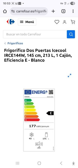 Nevera IceCool 145cm. Venta en Septiembre.
