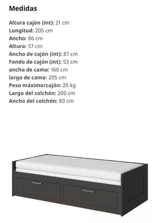 Cama Diván IKEA negro c/ 2 cajones y colchones