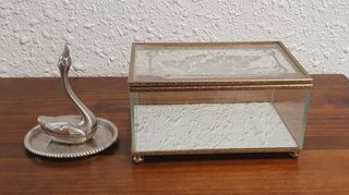 Joyero vintage y cisne porta anillos bañado plata