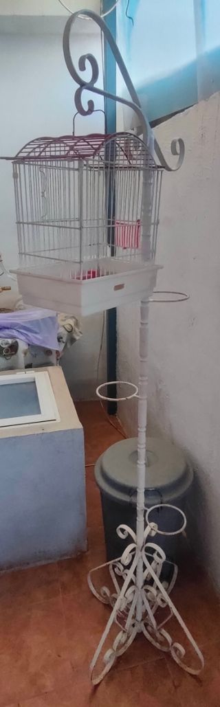 Jaula pajaros vintage blanca