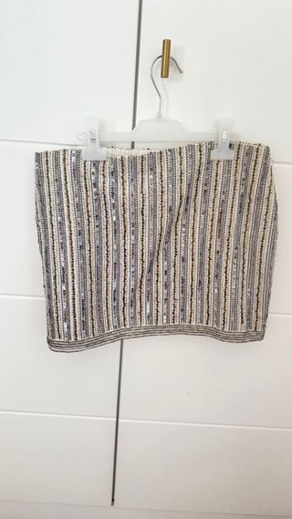 Falda Zara lentejuelas beige plata