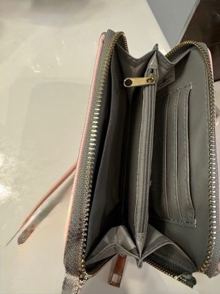 Monedero cartera rayas rosa plata