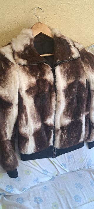 Chaqueta piel marrón-blanco