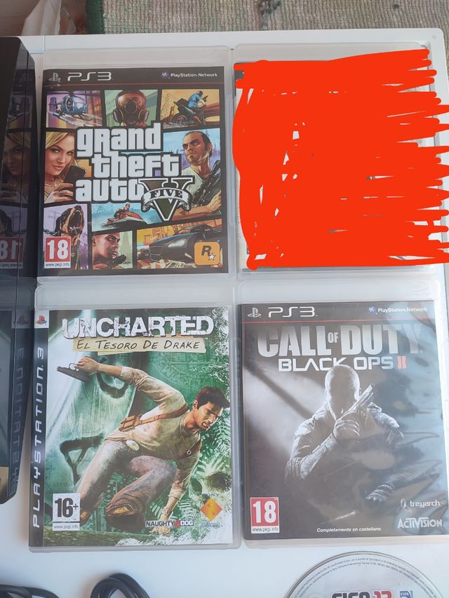 PS3 Slim Negra + 4 Juegos