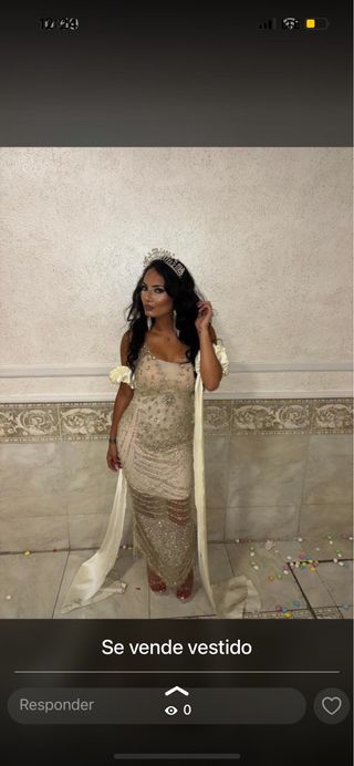 Vestido pedreria beige