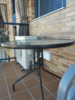 Mesa terraza cristal metal - 2 sillas