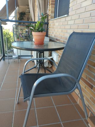Mesa terraza cristal metal - 2 sillas