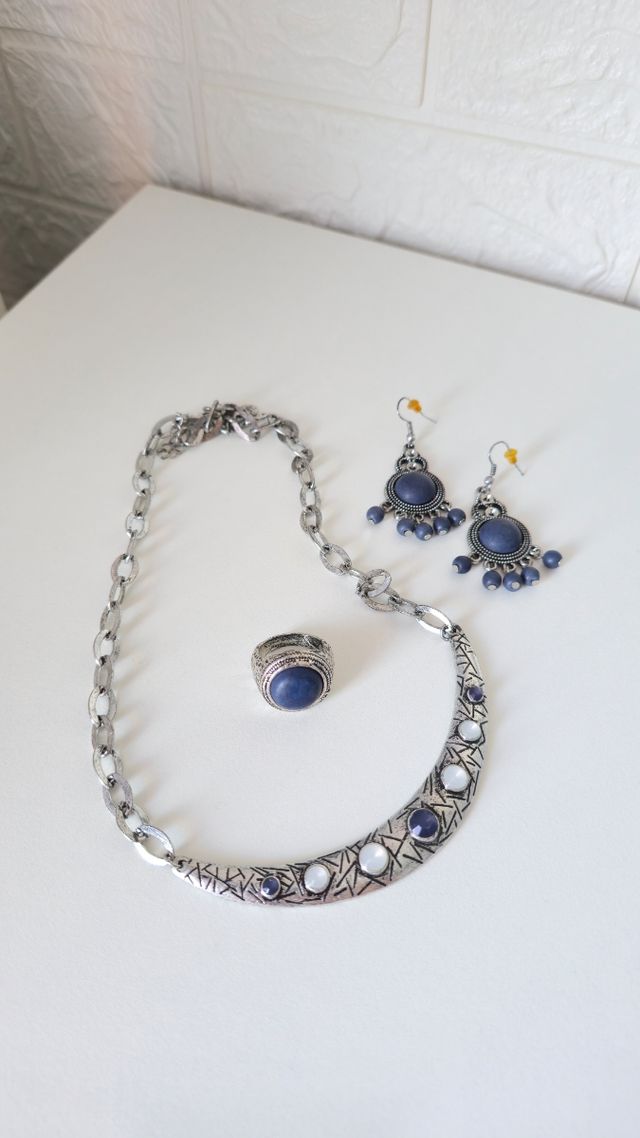 Conjunto bisutería azul plata