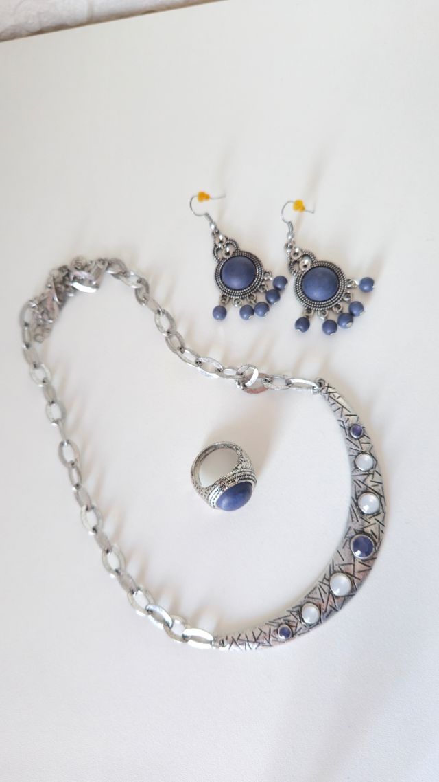 Conjunto bisutería azul plata