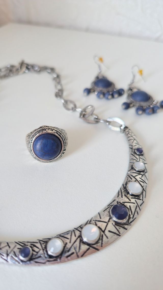 Conjunto bisutería azul plata