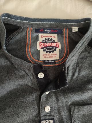 Superdry - Polo manga larga gris y negro - Talla L