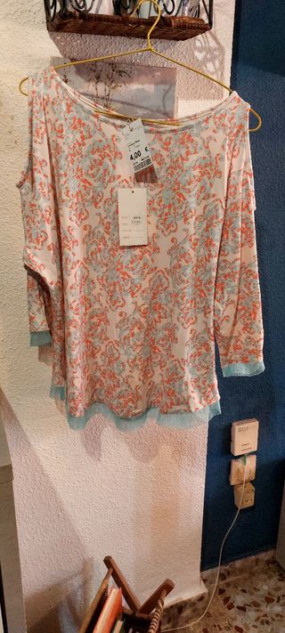 Blusón verano blanco-naranja T-M